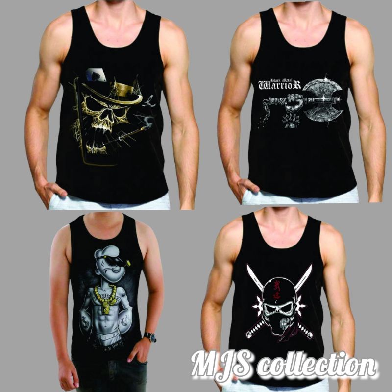 kaos singlet DISTRO/T-SHIRT catton combed hitam bergambar pria dewasa