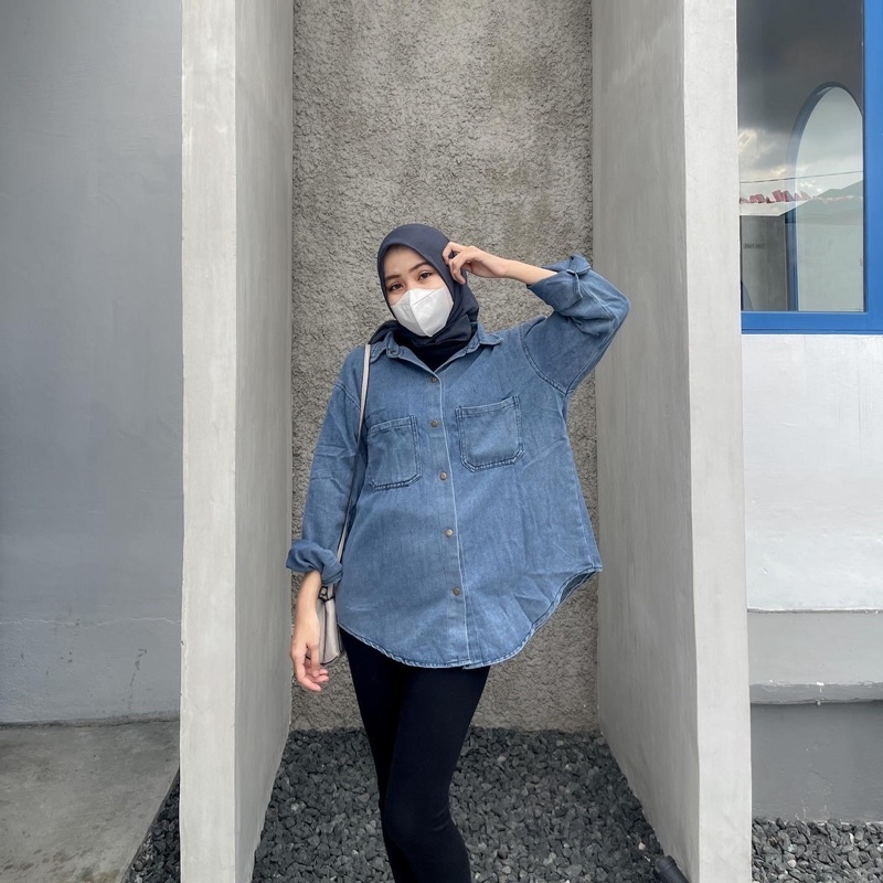 Naila Kemeja Oversize Jeans Denim | Kemeja Wanita | Denim Shirt ~ Kemeja Denim Kemeja Jeans