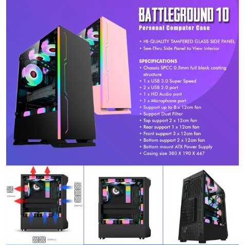 Casing Simbadda CASING GAMING CASE GAMING BattleGround 10 mATX Tempered Glass