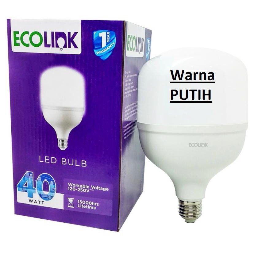 Lampu Bohlam LED Bulb 40 Watt 40Watt 40W W Putih Cool Daylight ECOLINK