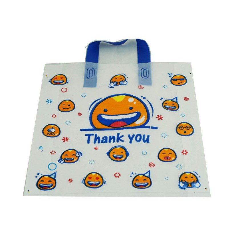 Kantong Plastik Soft Handle smile 30x32 isi 40 lmb/Softhandle Shopping Bag Motif Emoji/Kantong plastik Smile Softhandle/shopping bag smile/plastik packing handle smile putih/kantong plastik motif smile murah/plastik smile/softhandle smile