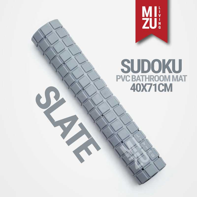 SUDOKU PVC Bathroom Mat Shower Bath Anti Slip Mat Keset Kamar Mandi PVC Penghisap Suction Cup 40x70-SLATE