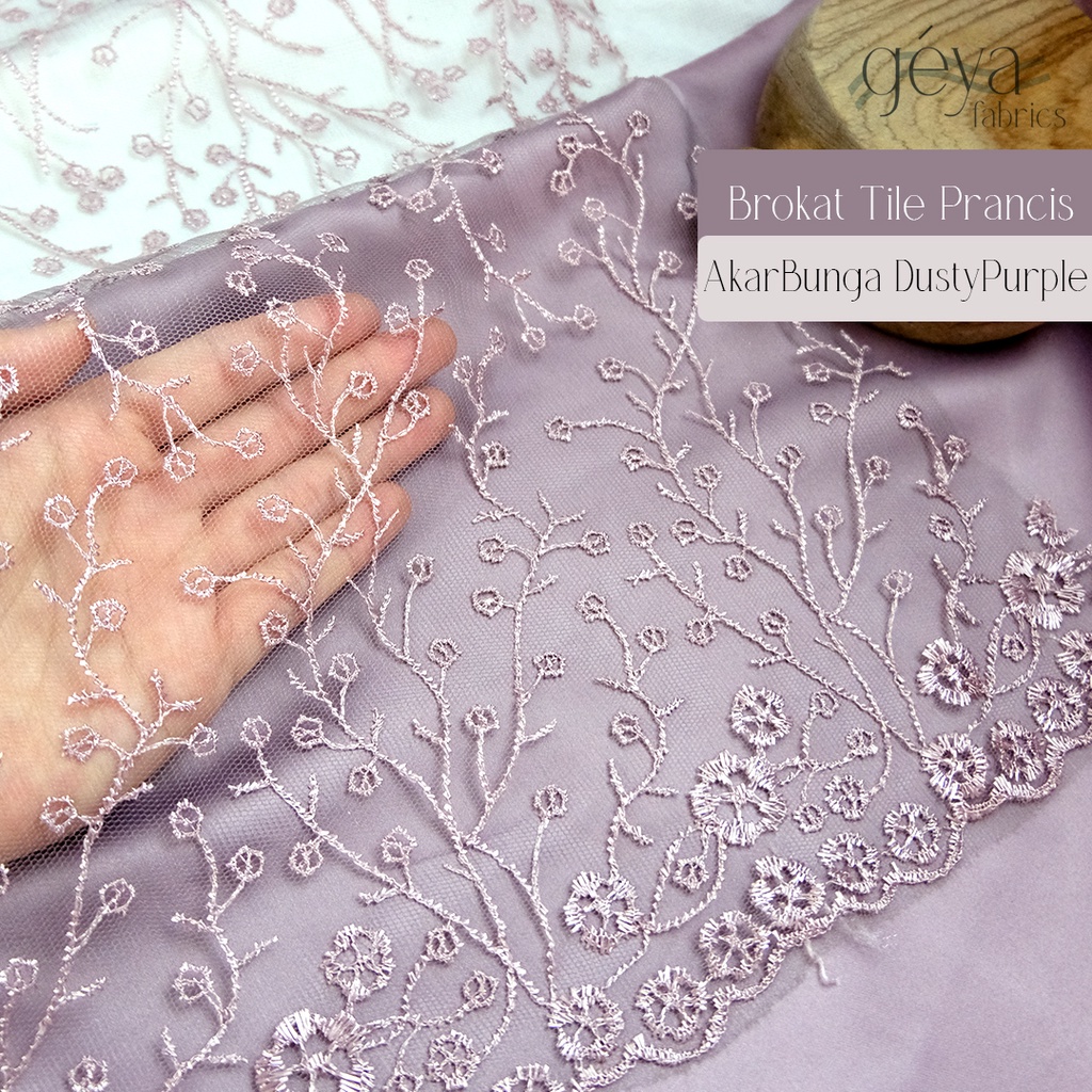 1/2 meter Kain Brokat Tile Prancis Bahan Kebaya Motif Akar