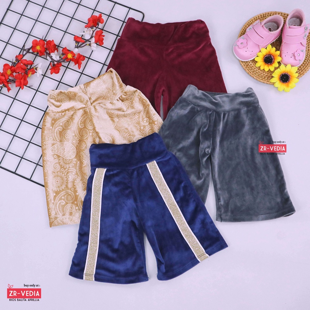 Kulot Cindy uk 1-4 Tahun / Celana Pendek Bludru Satin 3per4 Bawahan Polos Harian Anak Perempuan Pants Kulot