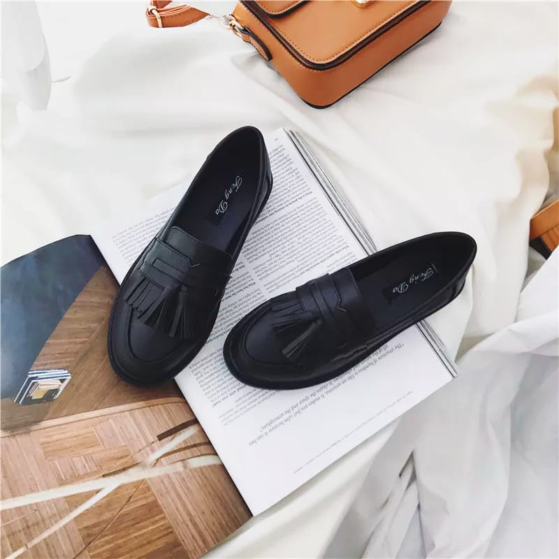 fakhrieshop- SEPATU WANITA DOCMART LOAFERS PREMIUM BLACK DOF 904