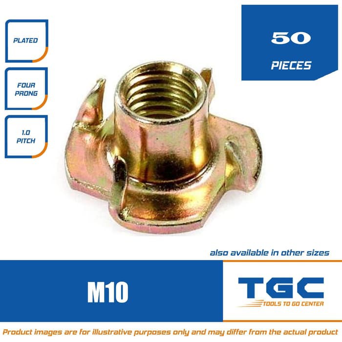 50 Pcs - Tee Nut /T-Nut M10 - 12 mm (Mur Tanam Kayu) Termurah