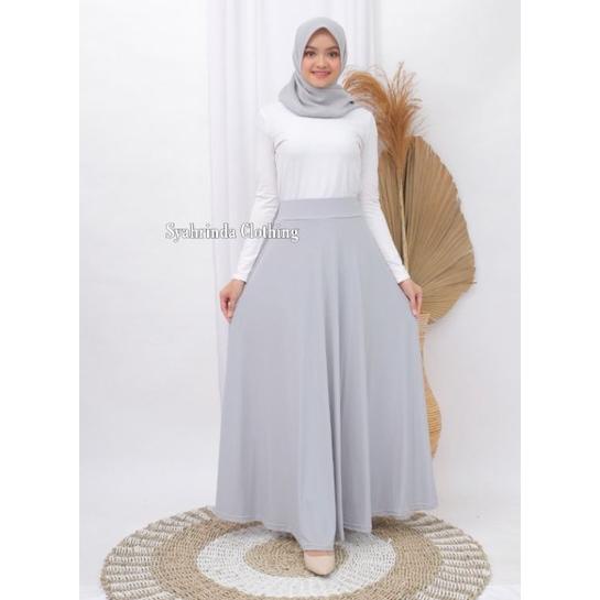 Rok Panjang Payung Polos Lebar Wanita Jersey Premium Import Rok Lebar Hitam Bawahan Wanita
