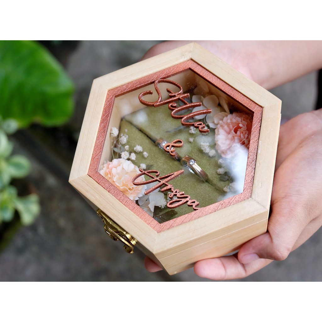 Ring box kotak cincin kayu hexagonal rustic