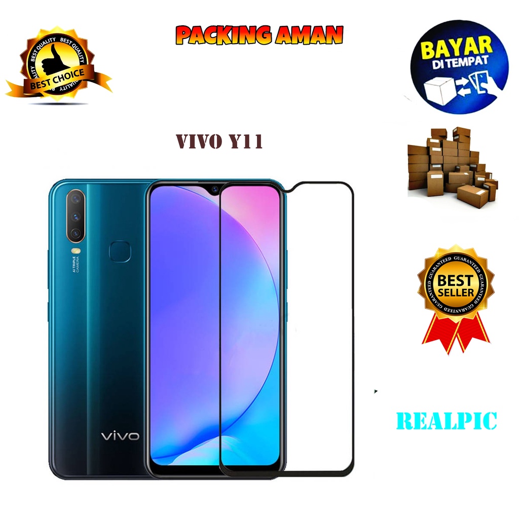 Tempered Glass Vivo Y11 Full Cover / Full Screen Protector Anti Gores