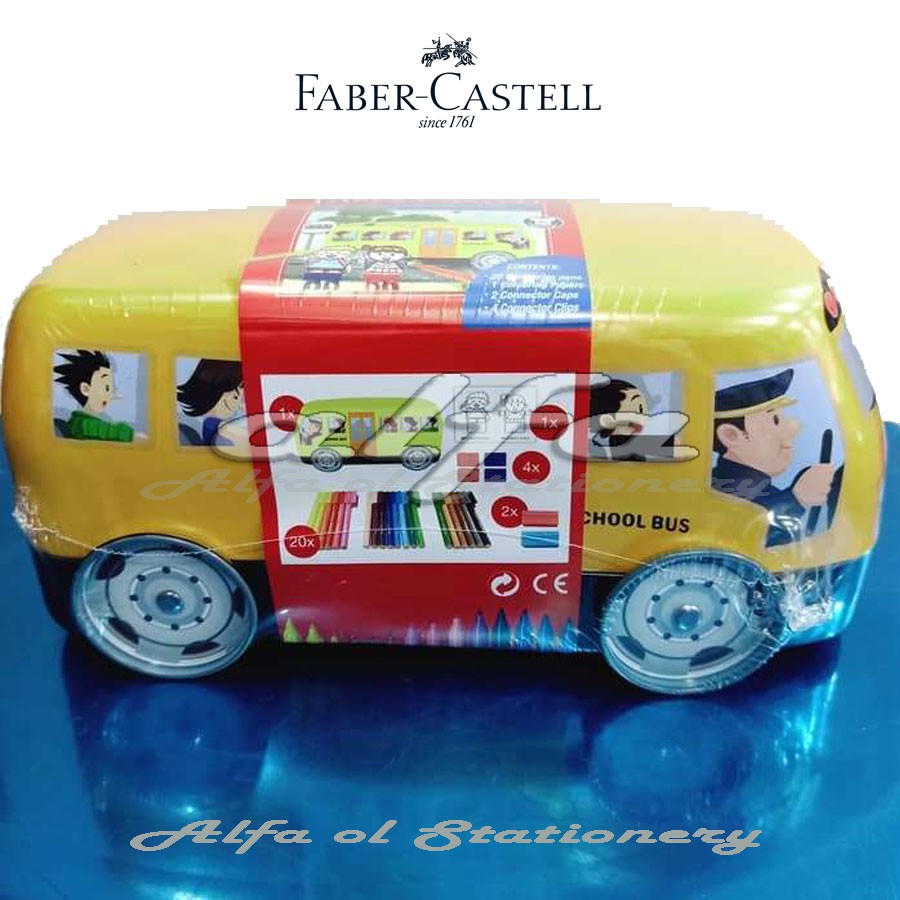 Connector Pens Faber Castell 20 pcs School Bus Tin - Spidol 20C