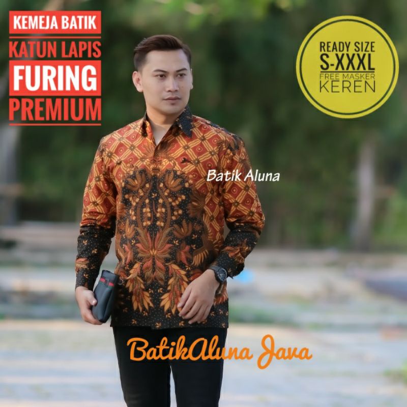Baju Batik Pria Kemeja Tangan Panjang Premium Lapis Furing Katun Terkini Batuk Aluna Java Adem Batik