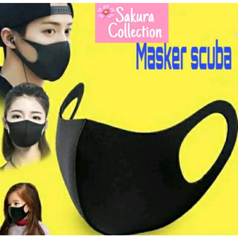 Masker Kain 3 Lapis/ply Hitam POLOS anak dewasa Kain 3 lapis/Scuba Earloop headloop earloop