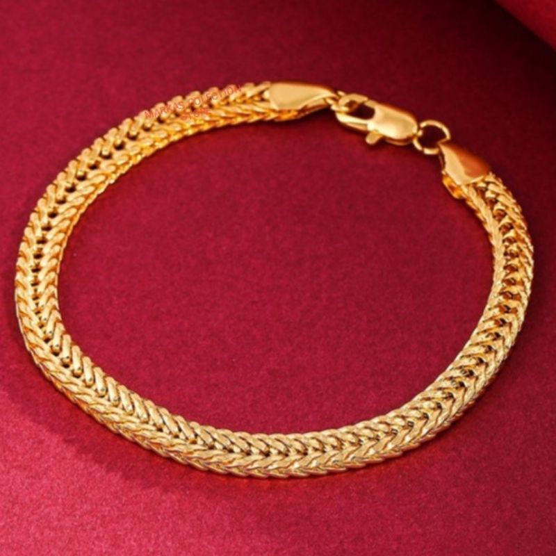 gelang tangan wanita titanium motip rantai gold.perhiasan wanita dewasa lapis emas 24k anti karat dan anti luntur