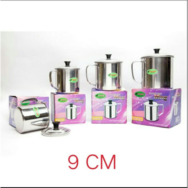 Mug + Tutup Stainless Steel 9 CM Komodo / Gelas Stainless Steel 9 CM