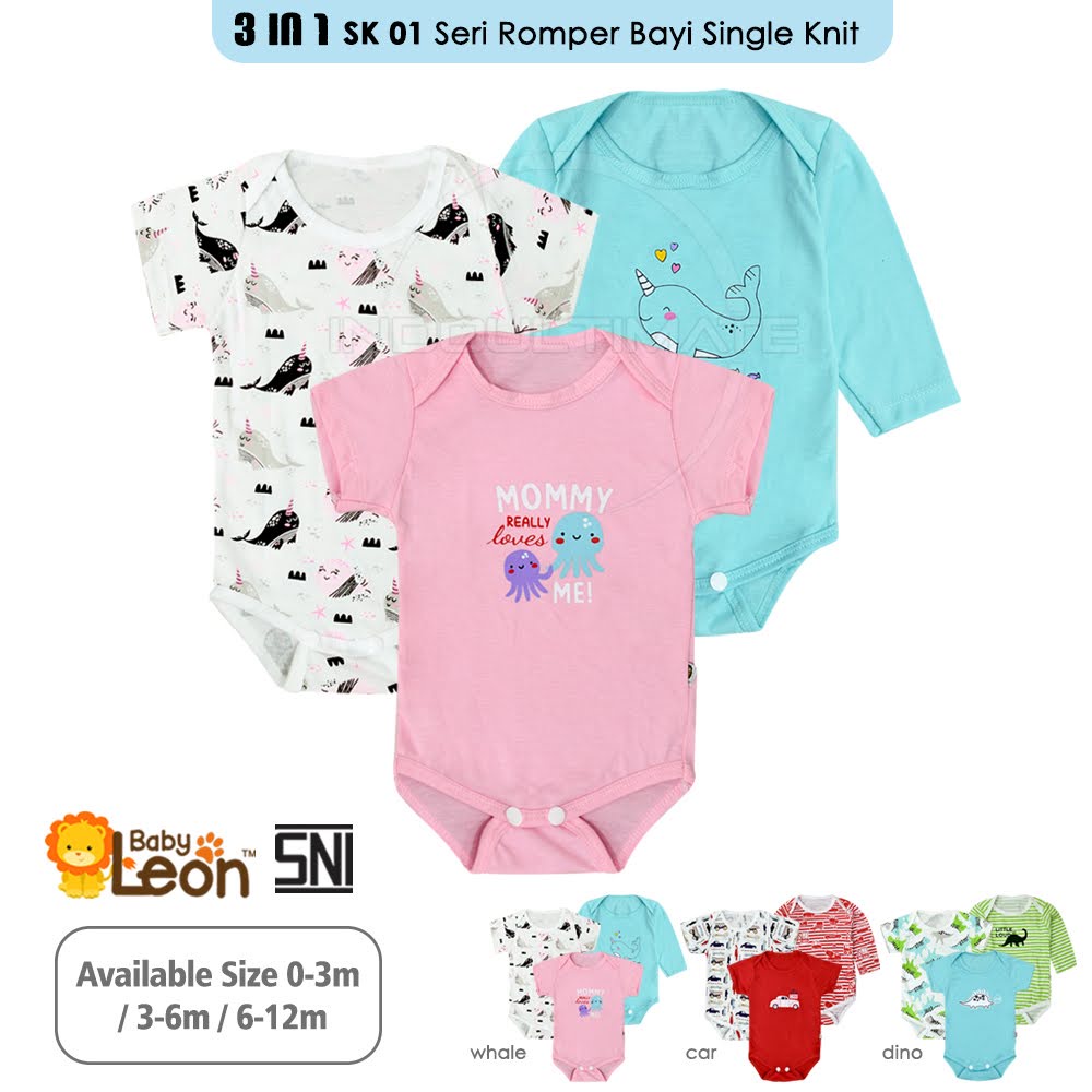 3in1 Baju Jumper Jumsuit Bayi BABY LEON Jumpsuit Bayi SERI-SK01 Baby Sleepsuit Bayi Baju Anak Kaos