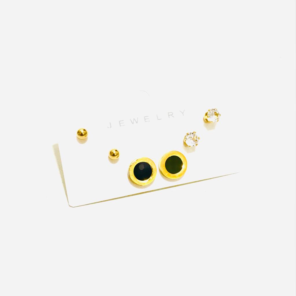 Anting Titanium SET Isi 3 Wanita Lapis Emas Anti Karat AT-85-23-SDR-AMK