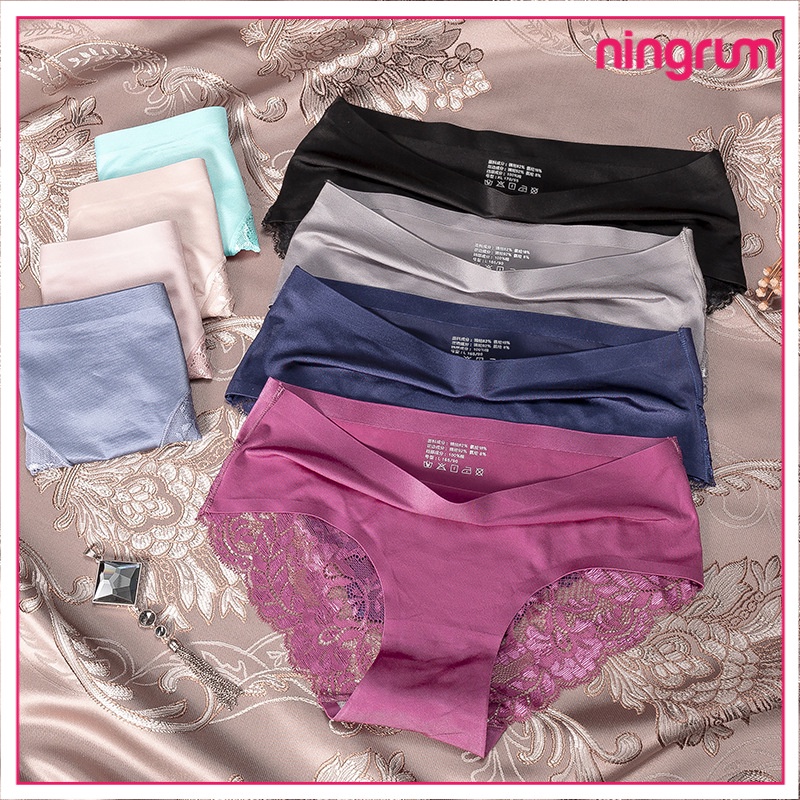 Ningrum Pakaian Dalam Wanita Celana Dalam Renda Brief Seamless Ice Silk Lace Katok Brukat Import - 3017