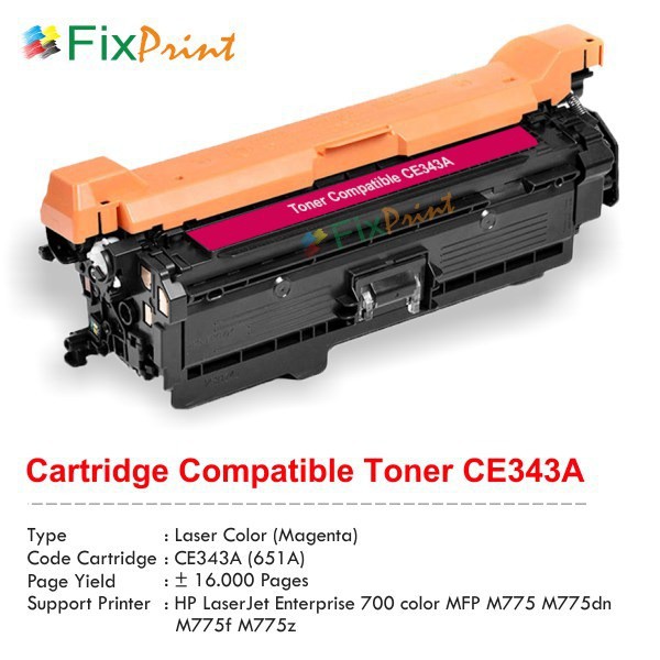 Cartridge Toner Compatible HP CE343A 651A Magenta