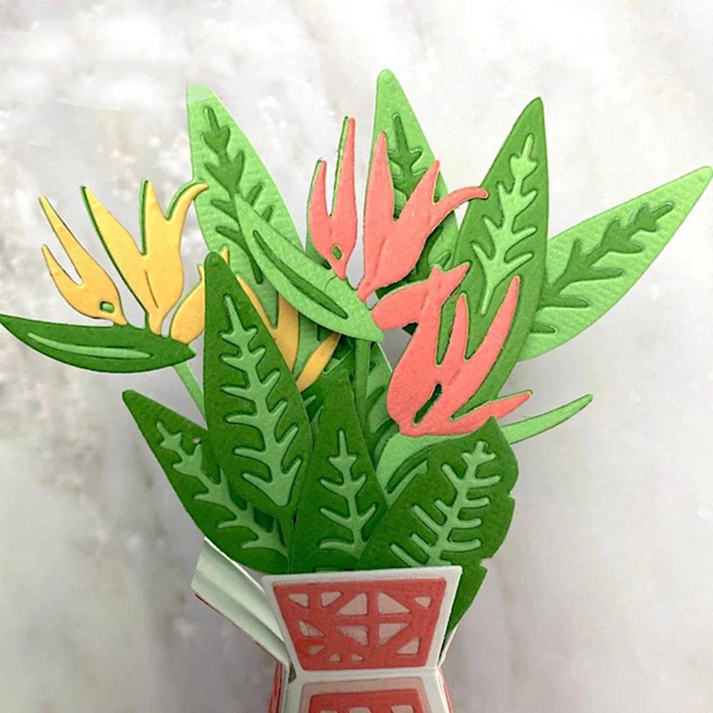 Cetakan Stensil Cutting Dies Motif Daun + Bunga Bahan Metal Untuk Scrapbook / Craft DIY