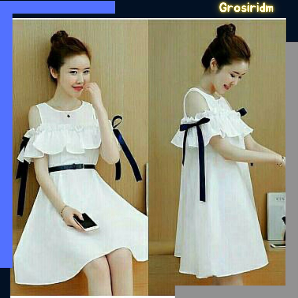Dress Mini Korea O-Neck Lengan Panjang Bahan Sifon Warna Polos untuk Wanita U6W8