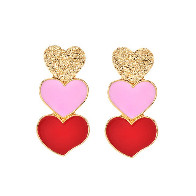 LRC Anting Tusuk Fashion Red Alloy Red Three Love Earrings F54109