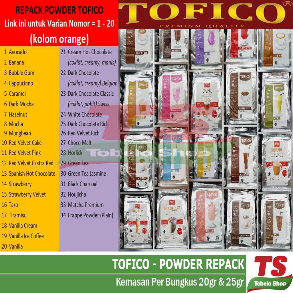 

TOFICO POWDER KEMASAN REPACK 1-20 / TOFICO BUBUK / POWDER TOFICO / BUBUK TOFICO