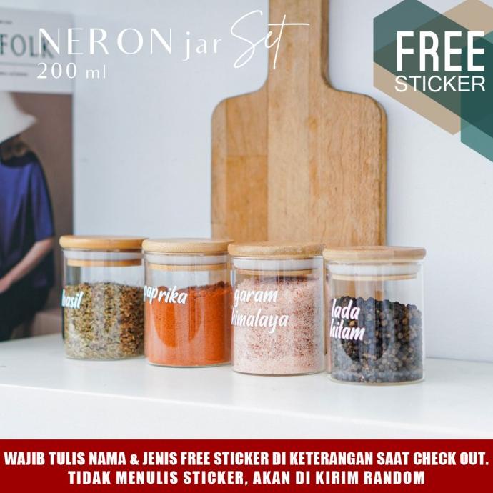Set Paket* Grinn Living Neron Glass Jar 200 ml Toples Kayu Bambu