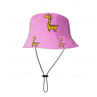 Topi Bucket Hat Anak Sablon Jerapa / Topi Bucket Tali Panjang / Sablon Lucu / Topi Bucket Jerapa Anak Laki Perempuan Usia 1-7 Tahun Ya Bunda