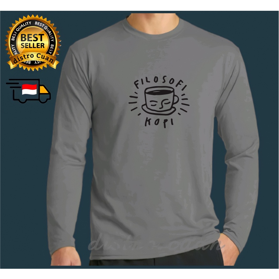Baju T-Shirt Pria Keren Kaos Lengan Panjang Filosofi Kopi Hitam Premium Kaos Panjang Dewasa Keren