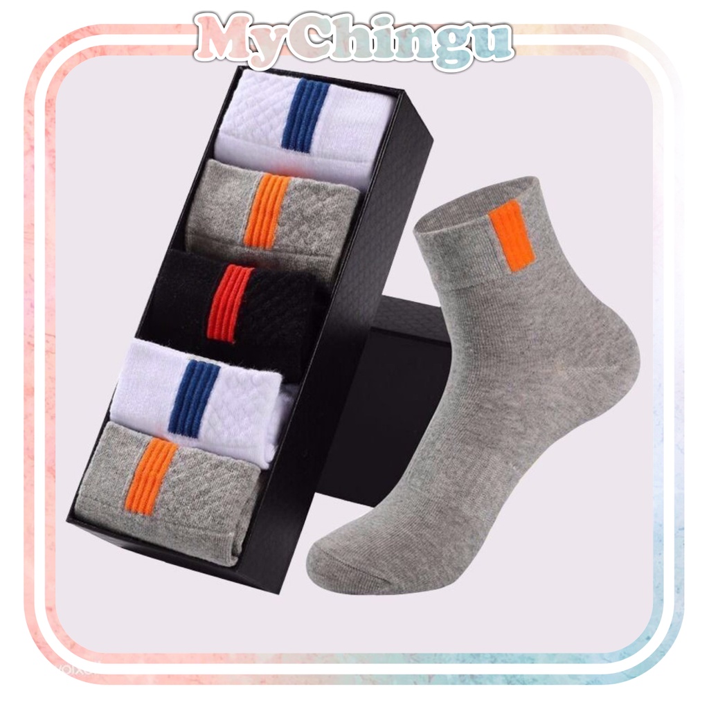 ❀ Chingu ❀ KK019 Kaos Kaki (Tanpa Kemasan) Pria Panjang Diatas Mata Kaki Polos Kotak Garis Olahraga Fashion Korea Men Sock Import Murah