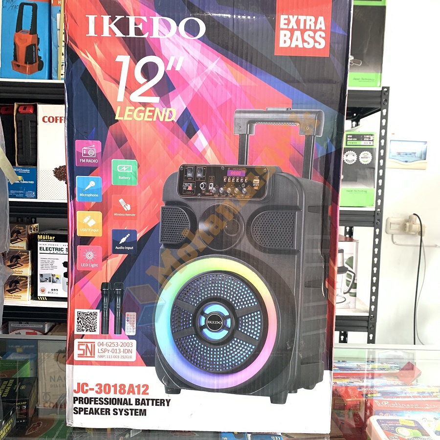 SPEAKER BLUETOOTH AMPLIMEETING IKEDO 12INCH 12IN BONUS 2 MIC WIRELESS SPEAKER PORTABLE EXTRA BASS