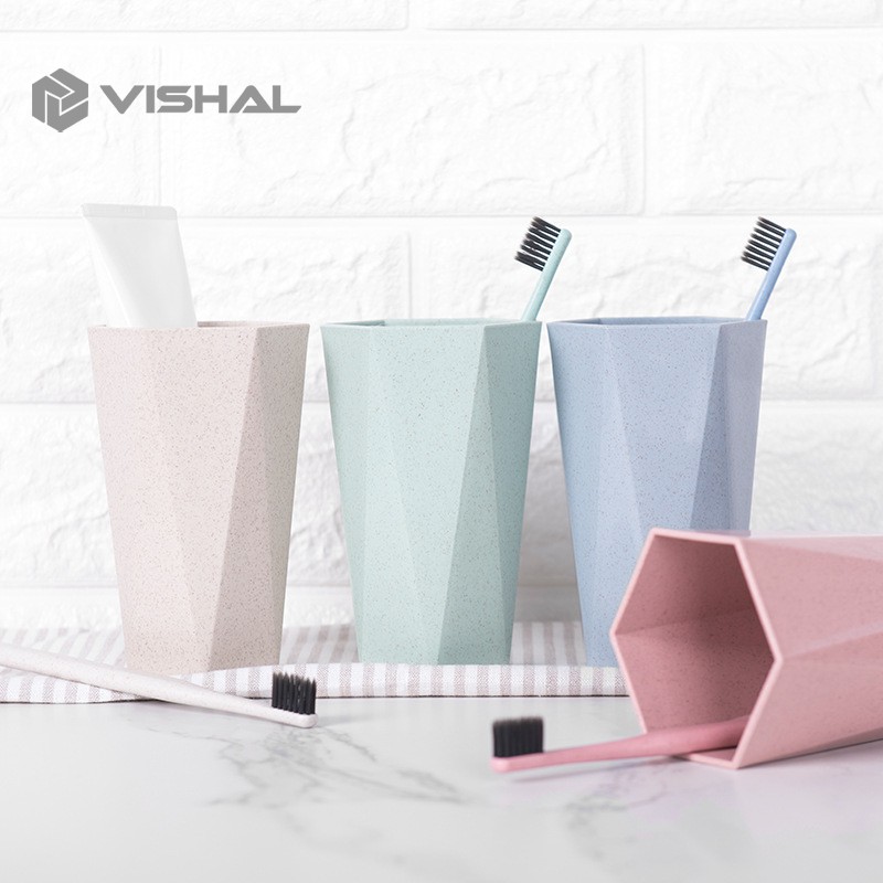 VISHAL Wheatstraw Cangkir Plastik Cup Warna Warni Set 4Pcs Wheat Water Fashion Water Toothbrush Cup