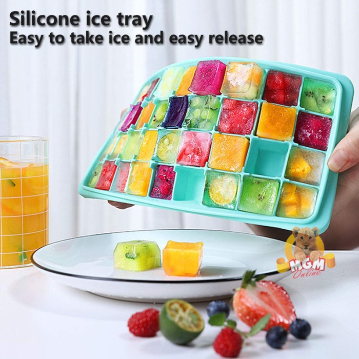 cetakan es batu silikon dengan tutup Silicone Ice Cube Maker 24lubang
