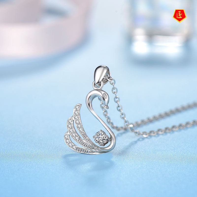 [Ready Stock]925 Silver Swan Micro-Inlaid Hollow Pendant Female Korean Fashion