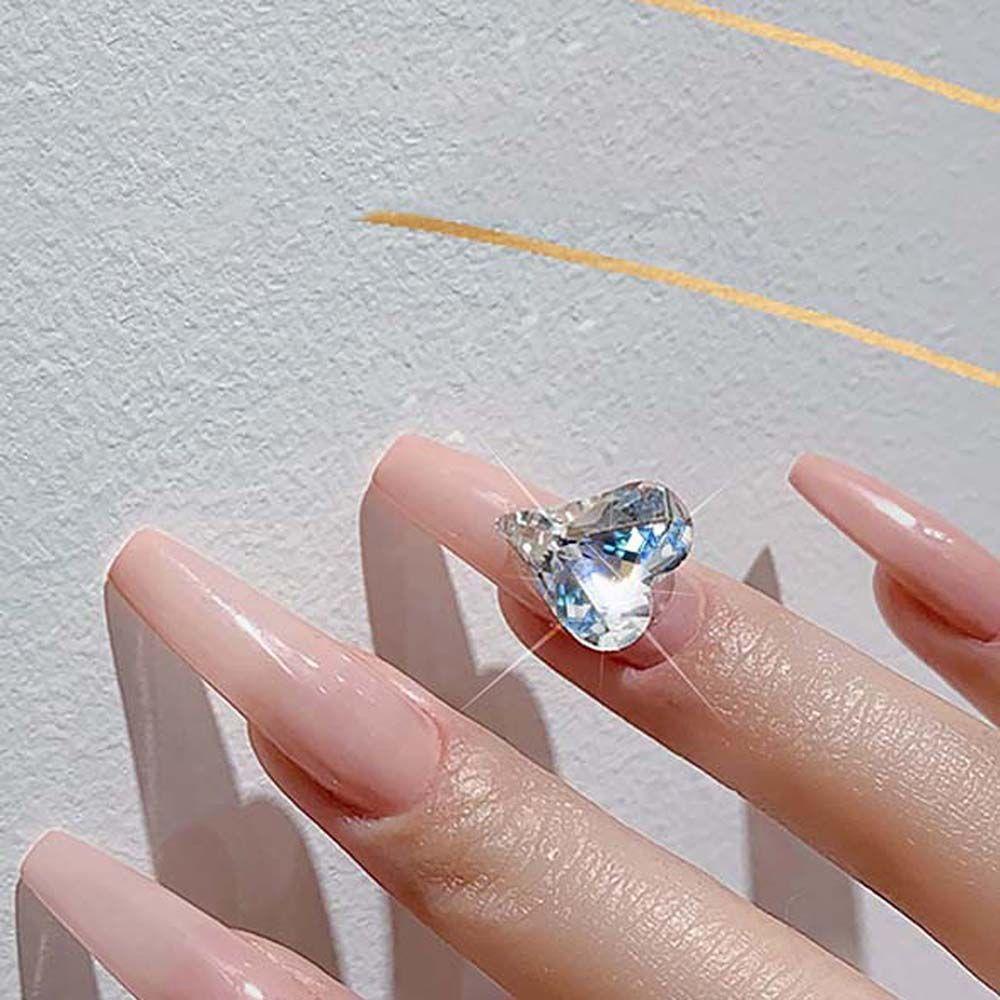 AUGUSTINA Agustina Jantung Nail Art Rhinestones Warna-Warni Mode Tetesan Air Berbentuk Manikur Aksesoris Peach Jantung Hiasan Kuku 3D Perhiasan Kuku