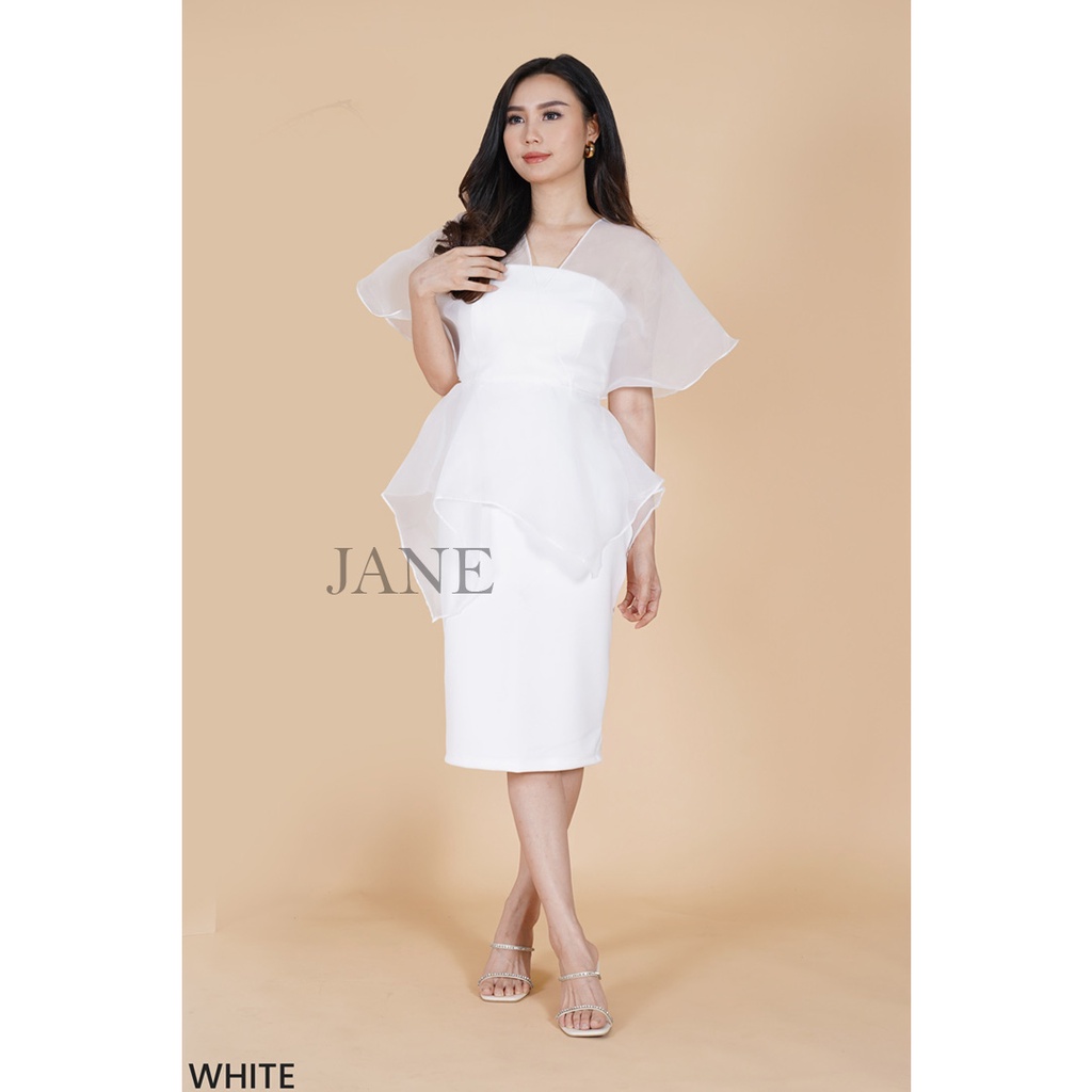 JANE COLLECTION || Gina Elegant Dress Wanita Pencil Skirt Tile Party Dress Midi Selutut Baju Kondangan