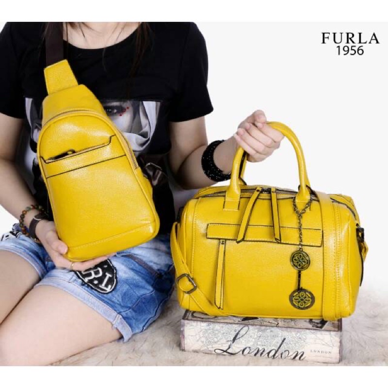 TAS FURLA Ornella Roma Maddox with Waist Bags 2in1 Clemence Leather Hardware Black (1956)