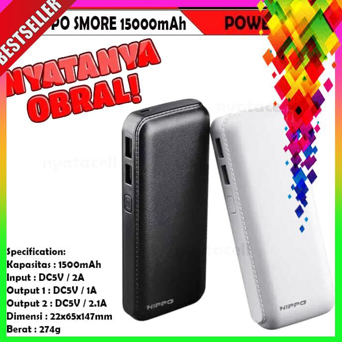 PROMO POWERBANK HIPPO SMORE 15000MAH SIMPLE PACK POWER BANK 15000 MAH BERKUALITAS