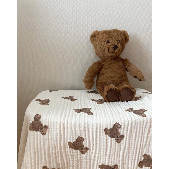 Teddy bear muslin stitch blanket /Lenuna Pure cotton blanket / selimut bayi