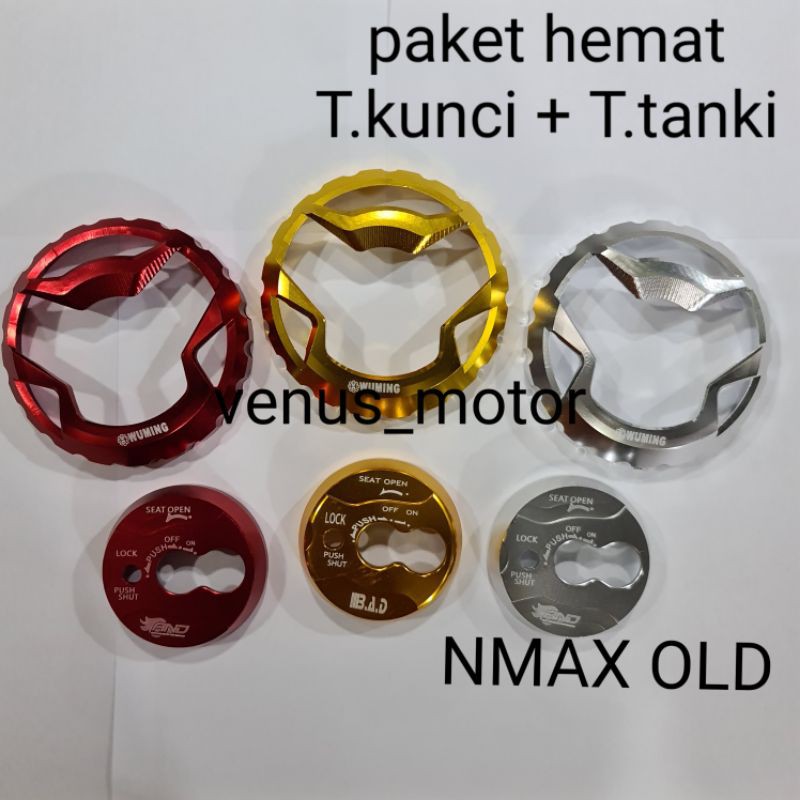 COVER TUTUP TANKI+kunci NMAX OLD TUTUP KUNCI NMAX COVER TANGKI NMAX FULL CNC 1 SET(TTUP TANKI TTUP KUNCI) 2 warna