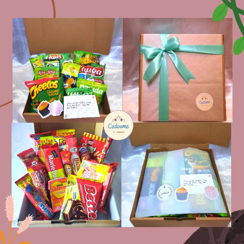 Hampers snack ulang tahun / Hampers Snackbox / Snackbox / Kado Wisuda / Kado Sidang / Kado Ulang Tahun. Packing Cantik.