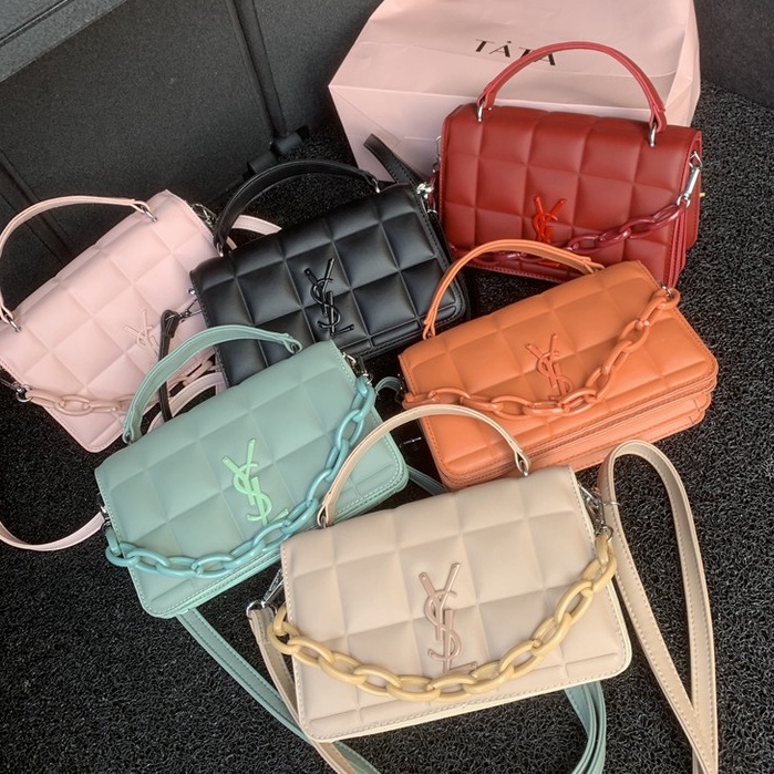 BJ31218 BLACK/GREEN/KHAKI/ORANGE/PINK/RED TAS TALI RANTAI IMPOR TAS WANITA FASHION IMPORT MODIS ELEGAN TERMURAH TERLARIS TERBARU BAGSTORE JAKARTA TAS BATAM LT1218 ELJ5219 CR7381