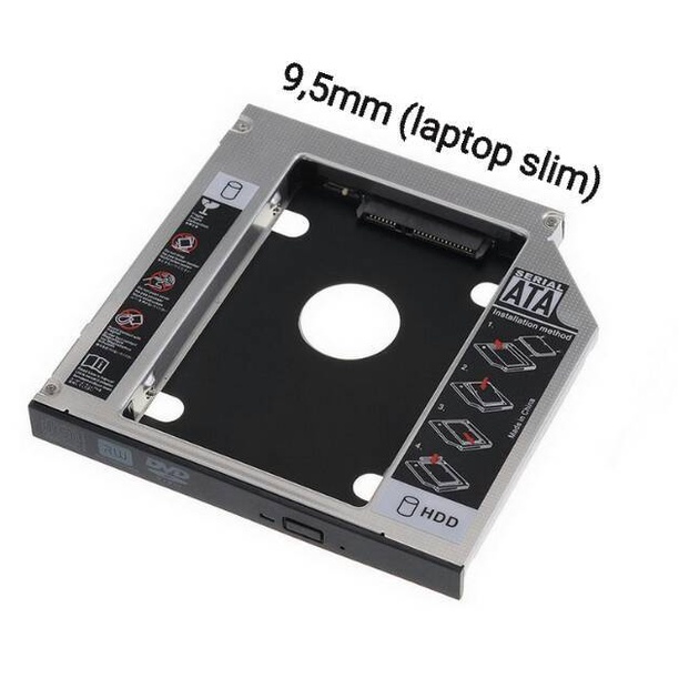 HDD Caddy DVD Tambahan tempat Hardisk HDD SSD 9.5mm Slim SATA Laptop Notebook Asus Acer Lenovo Fujitsu