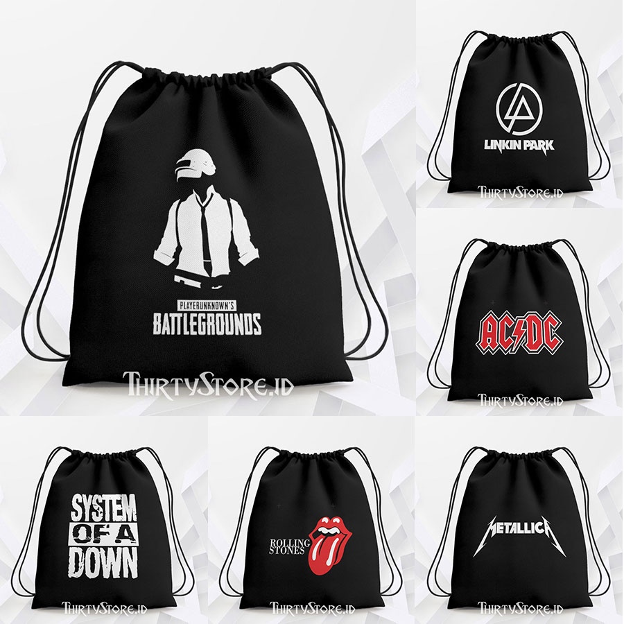 Tas Serut - Stringbag Abjad Alfhabet Wanita Kanvas Putih Lucu 30cmX40cm Bisa Custom