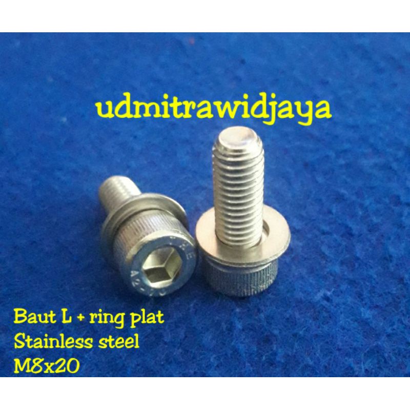 baut variasi baut L + ring plat stainless stell M8x20 baut probolt