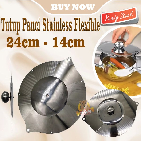 Tutup panci Stainless Flexible 24cm to 14cm serbaguna compact size