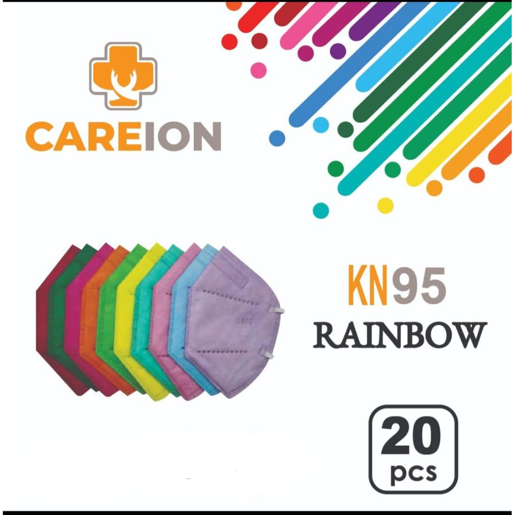 Masker KN95 CAREION Rainbow Earloop Masker KN 95 5PLY WARNA WARNI CAREION  - CEWEK/COWOK