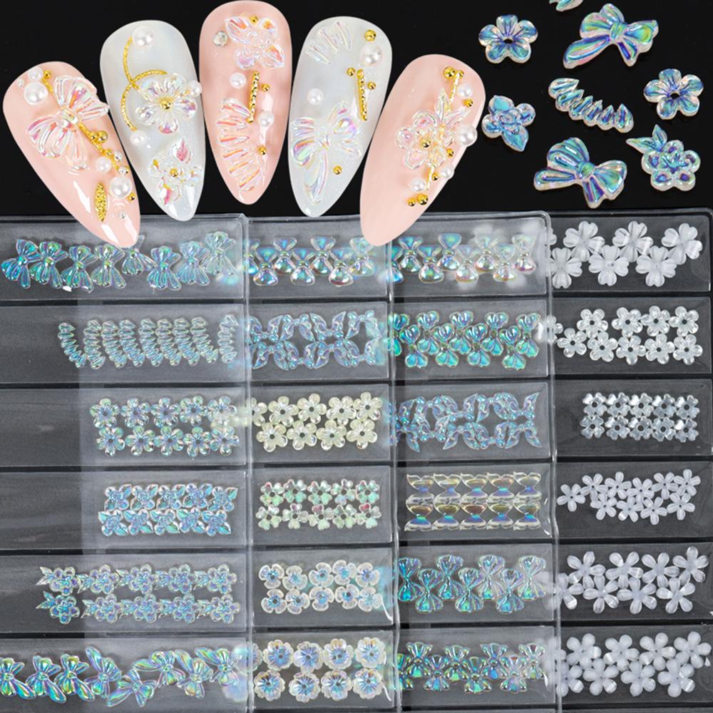 AUGUSTINA Agustin 3D Rose Resin Glazed Flowers Kreatif Berbagai Kupu-Kupu Laser Manicure DIY Tips Kelopak Ikatan Simpul Perhiasan Kuku