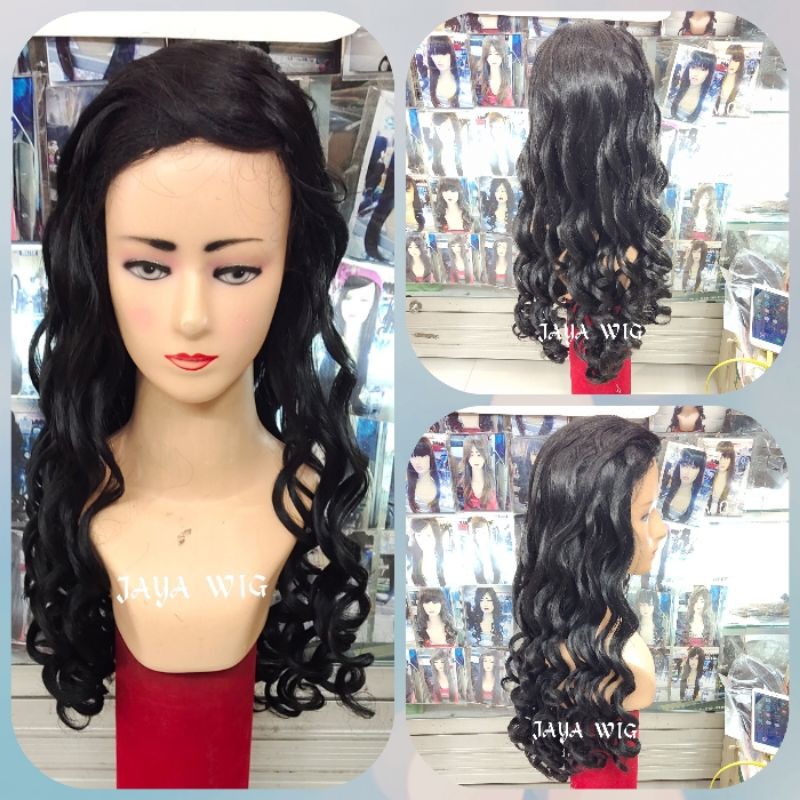 Wig Rambut Palsu Wanita Keriting Panjang Warna Hitam