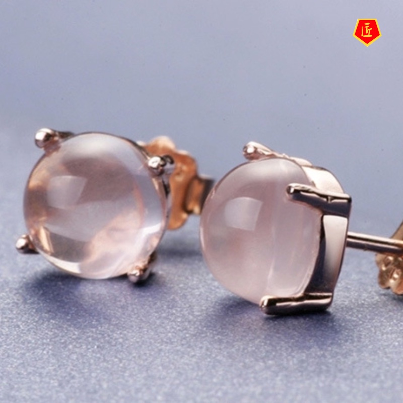 [Ready Stock]Women's Simple Ross Quartz Silver Stud Earrings Rose Gold